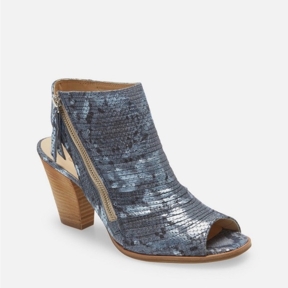 $450+ PAUL GREEN Cayanne Peep Toe Sandal BOOTIE LEATHER SNAKE DENIM 7 - Picture 1 of 10